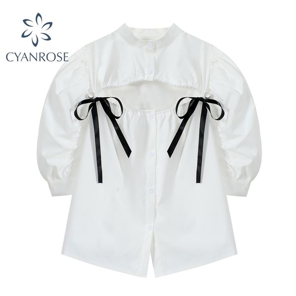 bow hollow out blouse women summer sweet stretchy puff half sleeve white blusas streetwear fashion casual straight 210430
bow hollow out blouse women summer sweet stretchy puff half sleeve white blusas streetwear fashion casual straight 210430