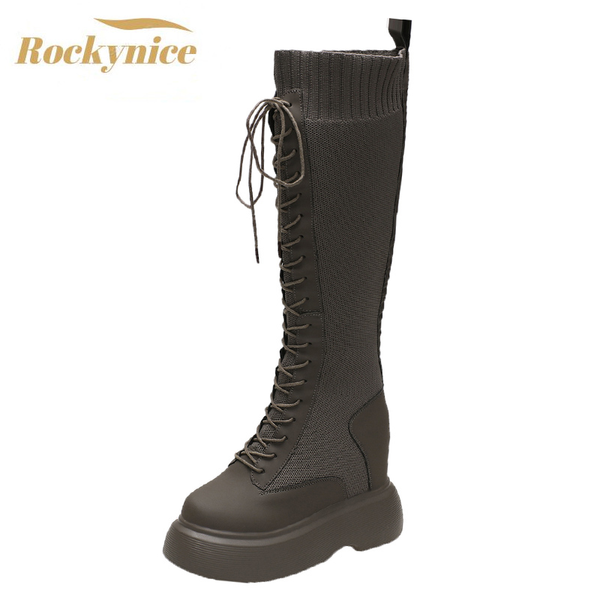 boots women autumn platform knee high ladies original leather long female lace-up mid heels chunky pumps casual sock shoes, Black
boots women autumn platform knee high ladies original leather long female lace-up mid heels chunky pumps casual sock shoes, Black