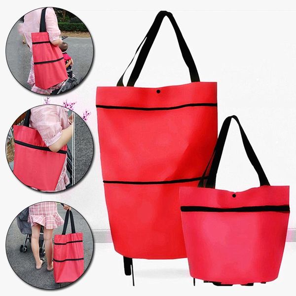 

oxford cloth shopping bag with wheels folding cart foldable trolley reusable grocery organizer market storage bags