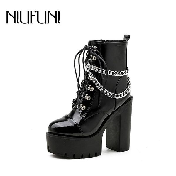 ankle strap women boots rivet chain western zipper platform high heels slim warm shoes for botas, Black
ankle strap women boots rivet chain western zipper platform high heels slim warm shoes for botas, Black