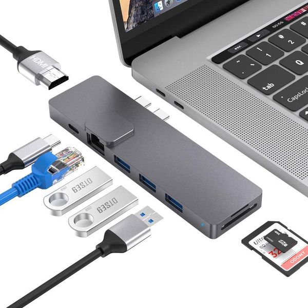 dual type-c hub to light ning 3 and rj45 gigabit network port 3-port usb3.0 sd / tf card reader 4k usb hubs
dual type-c hub to light ning 3 and rj45 gigabit network port 3-port usb3.0 sd / tf card reader 4k usb hubs
