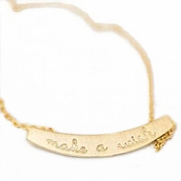 fashion word "make a wish" pendant strip necklace letter design three color optional for women design chain of clavicle, Silver
fashion word "make a wish" pendant strip necklace letter design three color optional for women design chain of clavicle, Silver