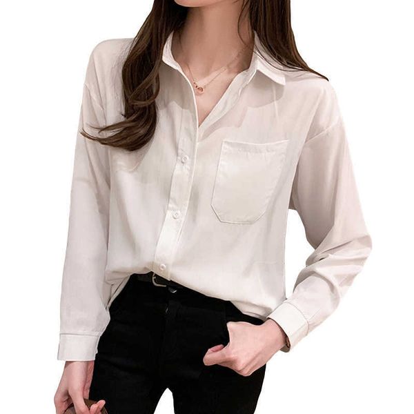 korean women shirts blouse woman chiffon blouses office lady white pocket plus size long sleeve basic 210604
korean women shirts blouse woman chiffon blouses office lady white pocket plus size long sleeve basic 210604
