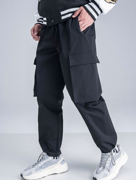 men zip pocket drawstring hem cargo pants w0vt#, Black