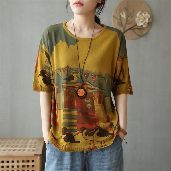 spring and autumn original art retro round neck sleeve t-shirt women's loose printed casual 210427, White;black
spring and autumn original art retro round neck sleeve t-shirt women's loose printed casual 210427, White;black