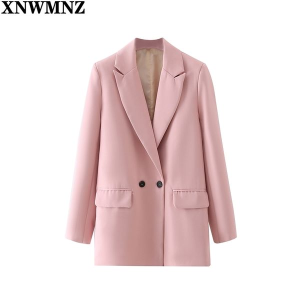 women fashion pink double breasted loose fitting blazer coat vintage long sleeve pockets female outerwear chic 210520, White;black
women fashion pink double breasted loose fitting blazer coat vintage long sleeve pockets female outerwear chic 210520, White;black