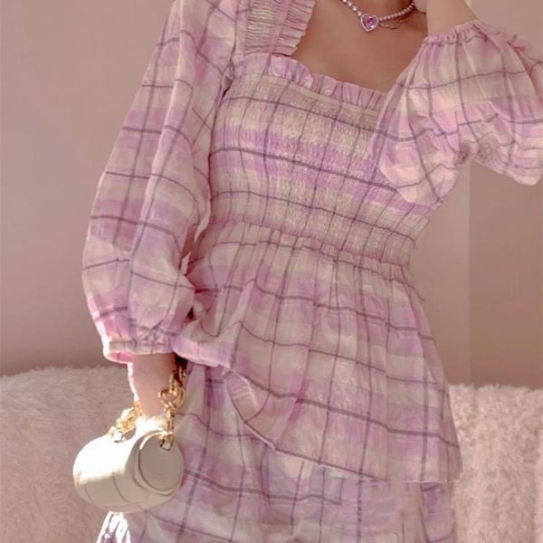 women's blouses & shirts plaid blouse &square collar lantern sleeve sweet all-match ladies summer 2021, White
women's blouses & shirts plaid blouse &square collar lantern sleeve sweet all-match ladies summer 2021, White