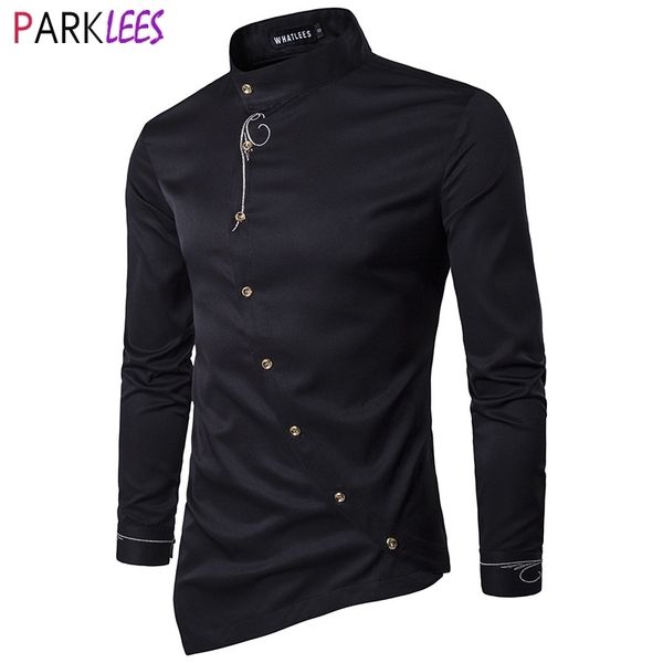 men's banded collar irregular design dress shirts casual button down shirt men party wedding shirts with embroidery 210522, White;black
men's banded collar irregular design dress shirts casual button down shirt men party wedding shirts with embroidery 210522, White;black