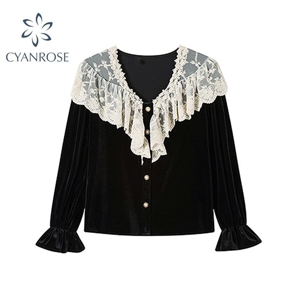 black french vintage shirts for women party flannel single breasted shirt lady v-neck with lace ruffle collar spring blouse 210515, White
black french vintage shirts for women party flannel single breasted shirt lady v-neck with lace ruffle collar spring blouse 210515, White