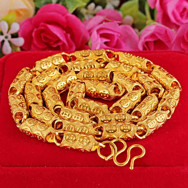 brand necklace vietnam placer gold mens fashion money cylindrical solid chain brass plated thai jewelry wholesale, Silver