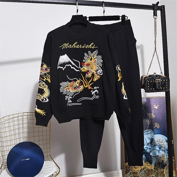 two piece dress 2021 fashion embroidery ladies tracksuit black knitted set 2pc spring autumn loose long sleeve knit sweater pants women, White
two piece dress 2021 fashion embroidery ladies tracksuit black knitted set 2pc spring autumn loose long sleeve knit sweater pants women, White