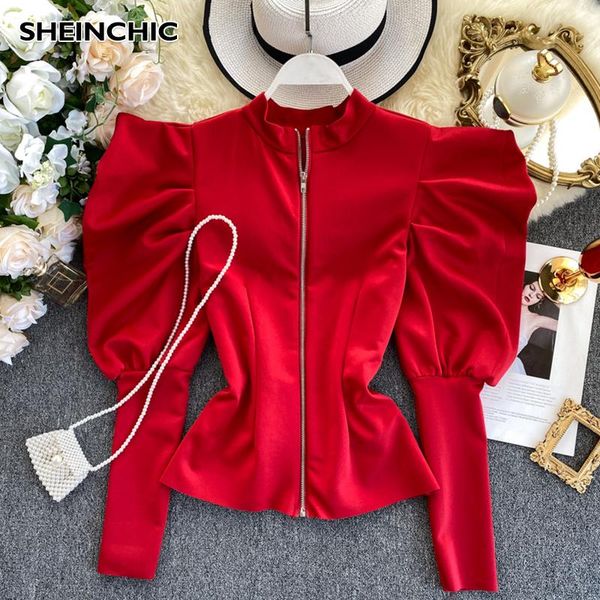 vintage puff sleeve zipper women blouse elegant stand collar high-end red/black/white shirts chic for female fashion women's blouses &
vintage puff sleeve zipper women blouse elegant stand collar high-end red/black/white shirts chic for female fashion women's blouses &
