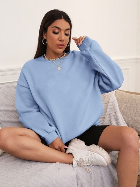 solid drop shoulder oversized sweatshirt y3rk#, White;black 
solid drop shoulder oversized sweatshirt y3rk#, White;black