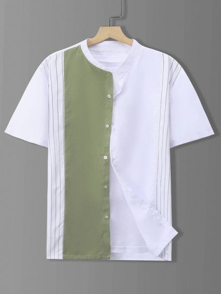 men colorblock button front shirt o1bj#, White;black
men colorblock button front shirt o1bj#, White;black