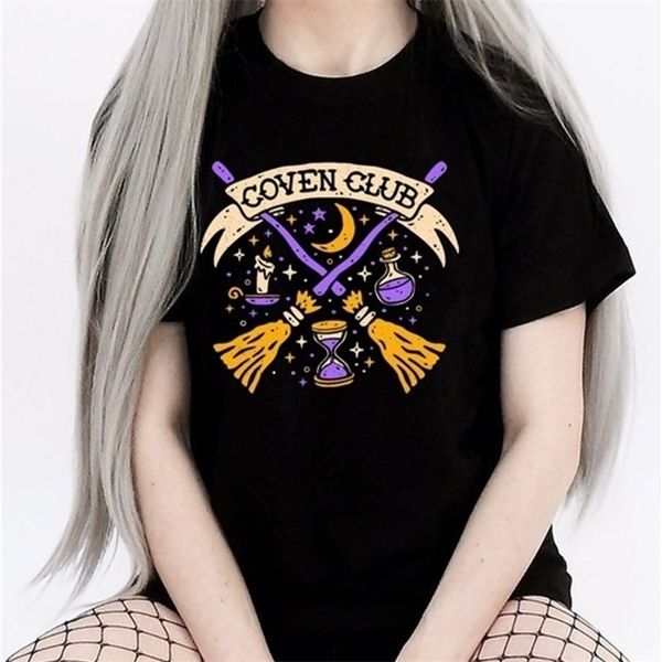 -jf women vintage fashion coven club t-shirt grunge witch black tee gothic halloween clothing 210512, White
-jf women vintage fashion coven club t-shirt grunge witch black tee gothic halloween clothing 210512, White