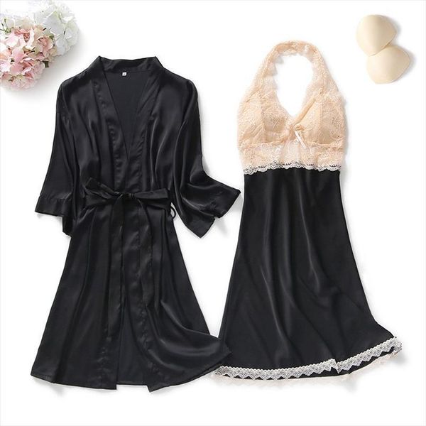 black lace 2pcs robe set womens sleepwears casual intimate lingerie kimono bathrobe gown satin summer sleep sexy, Black;red
black lace 2pcs robe set womens sleepwears casual intimate lingerie kimono bathrobe gown satin summer sleep sexy, Black;red