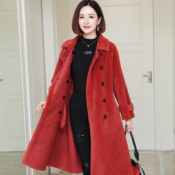 women's wool & blends fashion style quality double breasted korea long clothes wear lamb fur sheep shearing women genuine outerwear, Black
women's wool & blends fashion style quality double breasted korea long clothes wear lamb fur sheep shearing women genuine outerwear, Black
