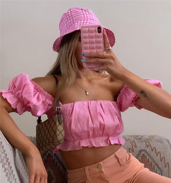 women's blouses & shirts women ruffles puff sleeve shirt summer ruched slim crop off shoulder backless high streetwear solid b, White
women's blouses & shirts women ruffles puff sleeve shirt summer ruched slim crop off shoulder backless high streetwear solid b, White