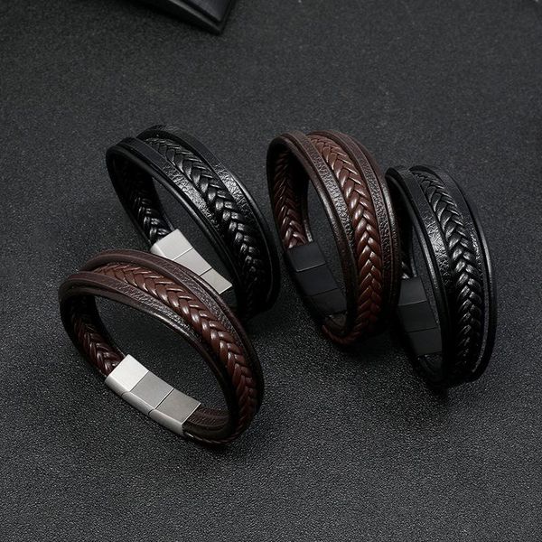 women's stainless steel magnet clasp vintage cowhide leather bracelet creative men's braided charm bracelets, Golden;silver
women's stainless steel magnet clasp vintage cowhide leather bracelet creative men's braided charm bracelets, Golden;silver