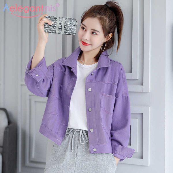 aelegantmis spring women short denim jacket bf style loose streetwear jean jackets and coats ladies casual outwear coat 210607, Black;brown
aelegantmis spring women short denim jacket bf style loose streetwear jean jackets and coats ladies casual outwear coat 210607, Black;brown