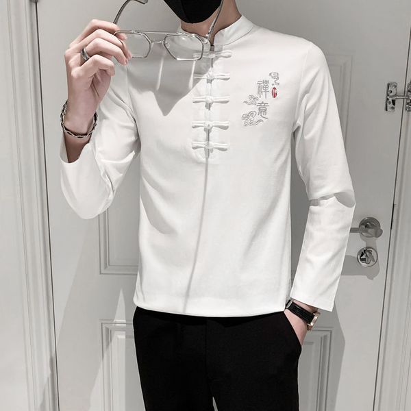 men's polos chinese men's casual tight t-shirt, embroidered long sleeve shirt, high collar, club suit, White;black
men's polos chinese men's casual tight t-shirt, embroidered long sleeve shirt, high collar, club suit, White;black