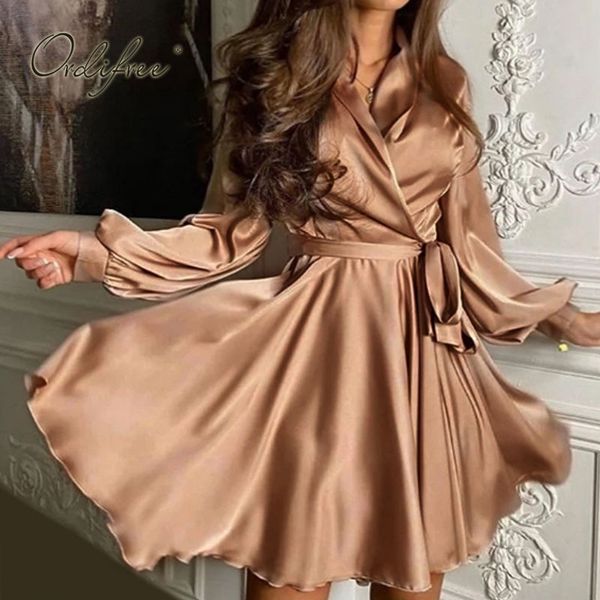spring autumn women satin party long sleeve belted short elegant lady silk shiny mini dress 210415, Black;gray
spring autumn women satin party long sleeve belted short elegant lady silk shiny mini dress 210415, Black;gray