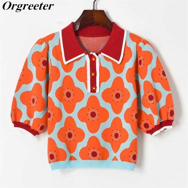 summer lapel color contrast flower jacquard puff sleeve knit cropped women chic button thin sweater 211007, White;black
summer lapel color contrast flower jacquard puff sleeve knit cropped women chic button thin sweater 211007, White;black