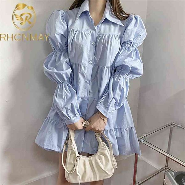 summer korean chic sweet turn down collar solid color single breasted pleated long puff white sleeve shirt dress 210520, Black;gray
summer korean chic sweet turn down collar solid color single breasted pleated long puff white sleeve shirt dress 210520, Black;gray