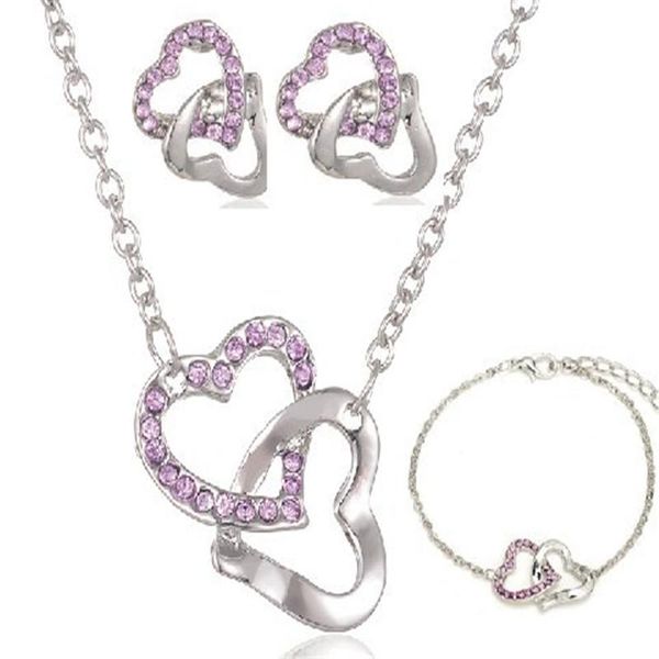 earrings & necklace double heart rhinestones fashion ladies jewelry sets wedding lovers charms women gifts, Silver
earrings & necklace double heart rhinestones fashion ladies jewelry sets wedding lovers charms women gifts, Silver