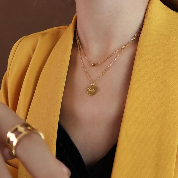 pendant necklaces 2021 fashion double layered small ball round lucky dics stainless steel necklace customize word charm gift, Silver
pendant necklaces 2021 fashion double layered small ball round lucky dics stainless steel necklace customize word charm gift, Silver
