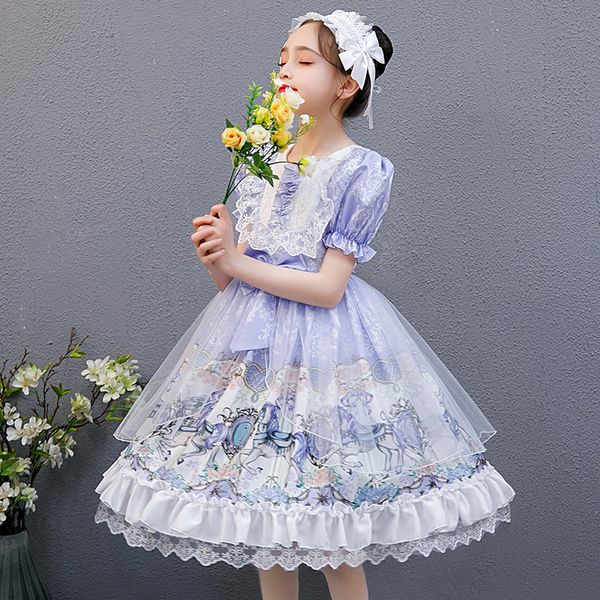 luxury casual dresses girls' short sleeve lolita summer princs blue print children's drs, Black;gray
luxury casual dresses girls' short sleeve lolita summer princs blue print children's drs, Black;gray