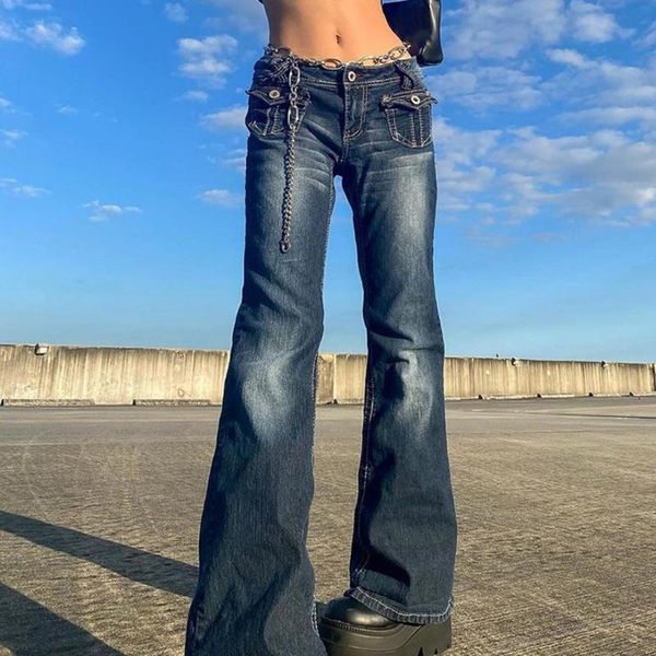 women's jeans women vintage low rise cargo flared harajuku flap pockets bell bottom denim pants slim skinny long trousers casual, Blue
women's jeans women vintage low rise cargo flared harajuku flap pockets bell bottom denim pants slim skinny long trousers casual, Blue