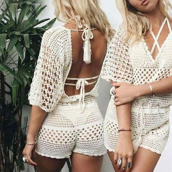 women's swimming suit bikini swimwear v-neck backless knitted pullover blouse beach ssunscreen cover up jumpsuit, White;black
women's swimming suit bikini swimwear v-neck backless knitted pullover blouse beach ssunscreen cover up jumpsuit, White;black