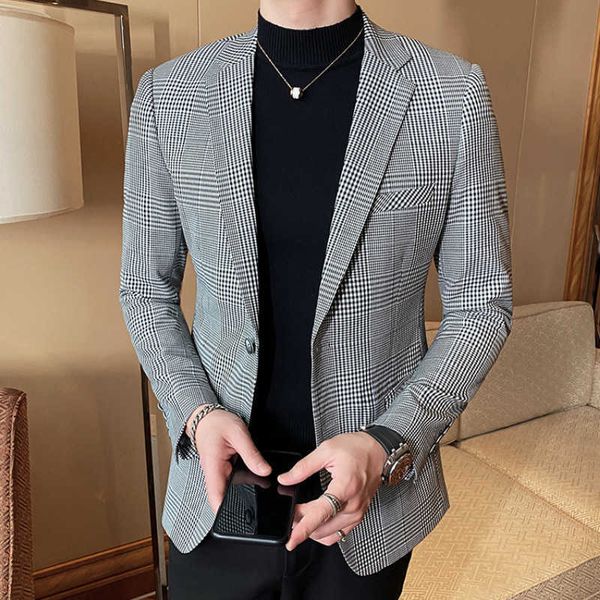 british style men's blazer suit jacket plaid casual blazer masculino stage wedding mens dress coat veste costume homme 210527, White;black
british style men's blazer suit jacket plaid casual blazer masculino stage wedding mens dress coat veste costume homme 210527, White;black