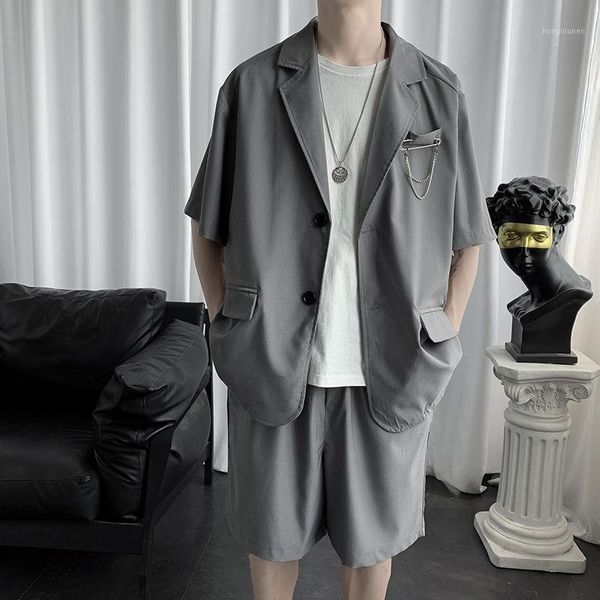men's suits & blazers summer suit fashion gray black short-sleeved jacket men korean style loose dress mens business social, White;black
men's suits & blazers summer suit fashion gray black short-sleeved jacket men korean style loose dress mens business social, White;black