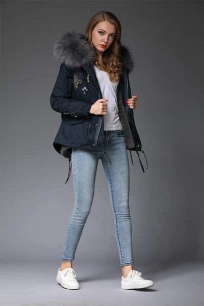 women's fur & faux navy outshell grey lined parka short coats for woman trendy overcoat with bead and big raccoon collar, Black
women's fur & faux navy outshell grey lined parka short coats for woman trendy overcoat with bead and big raccoon collar, Black