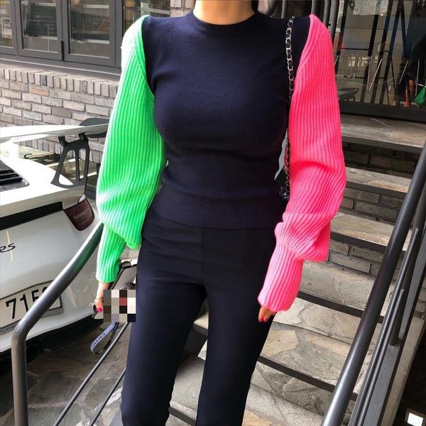 long women sweater puff sleeve color matching vintage all match knitting autumn new fashion women's t-shirt tees, White
long women sweater puff sleeve color matching vintage all match knitting autumn new fashion women's t-shirt tees, White
