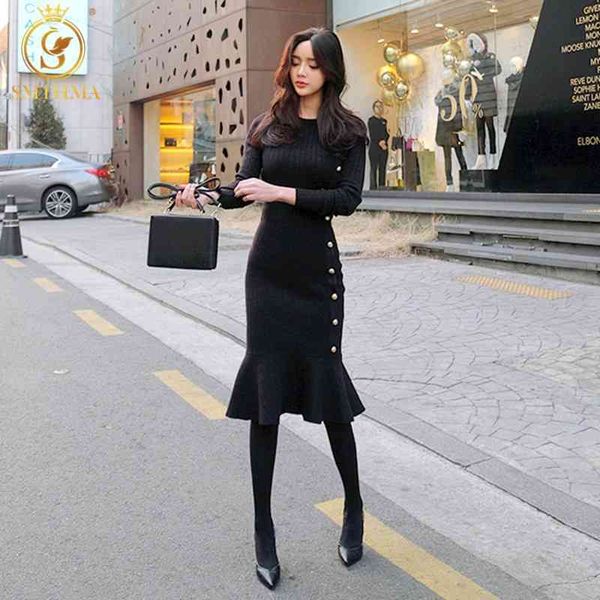 winter black knitted dress for women bodycon long sleeve elegant button warm trumpet mermaid sweater female 210520, Black;gray
winter black knitted dress for women bodycon long sleeve elegant button warm trumpet mermaid sweater female 210520, Black;gray