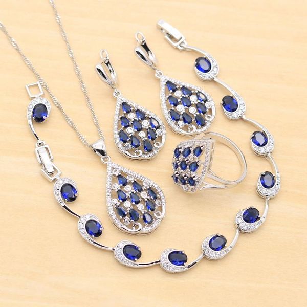 earrings & necklace personalized silver color jewelry sets for women blue stones ring pendant bracelet wedding gift box
earrings & necklace personalized silver color jewelry sets for women blue stones ring pendant bracelet wedding gift box