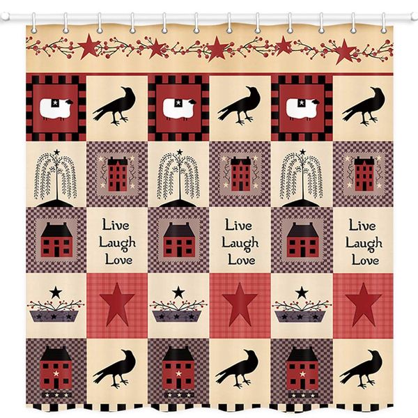 primitive shower curtain for bathroom, live love laugh with tree and house star bird sheep, bathroom curtain with hooks
primitive shower curtain for bathroom, live love laugh with tree and house star bird sheep, bathroom curtain with hooks