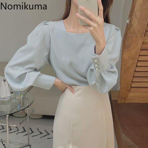 women's blouses & shirts nomikuma elegant long sleeve blouse women square collar temperament chic female solid color korean style blusa, White
women's blouses & shirts nomikuma elegant long sleeve blouse women square collar temperament chic female solid color korean style blusa, White