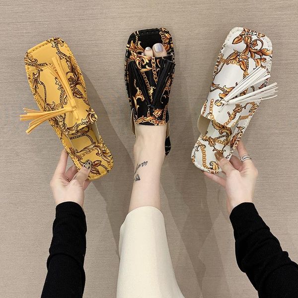 retro style totem fringe decor square toe flat with women slippers ladies summer sandals comfortable outside slides shoes, Black
retro style totem fringe decor square toe flat with women slippers ladies summer sandals comfortable outside slides shoes, Black