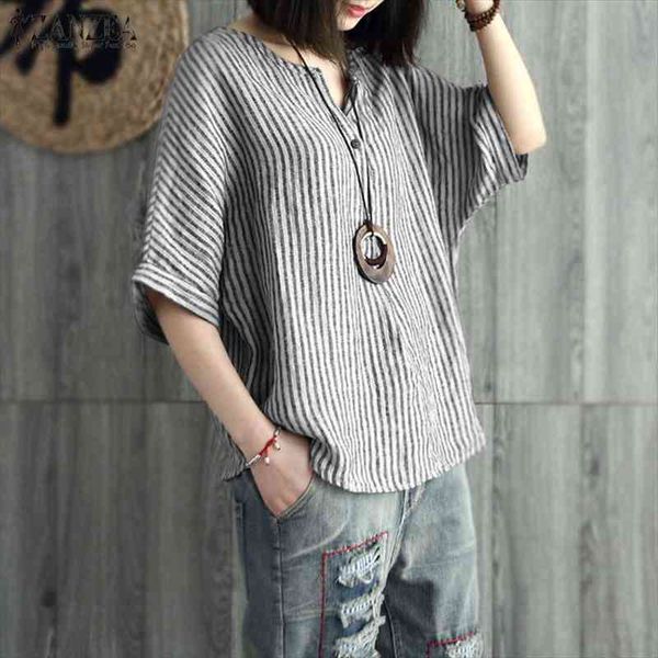 s- summer striped casual womens shirt v neck sleeve loose cotton linen work olblusas, White
s- summer striped casual womens shirt v neck sleeve loose cotton linen work olblusas, White