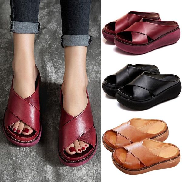slippers comfy soft leather platform thick heel beach sandal for women a66, Black
slippers comfy soft leather platform thick heel beach sandal for women a66, Black