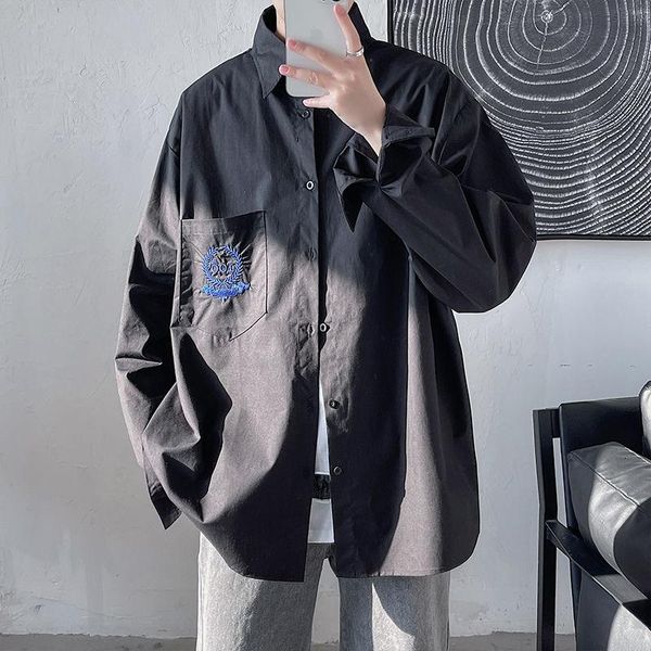 spring uniform embroidered long sleeve shirt kpop holiday england style smart casual men's shirts, White;black
spring uniform embroidered long sleeve shirt kpop holiday england style smart casual men's shirts, White;black