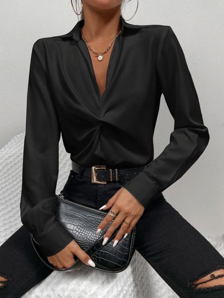 solid twist front blouse z9ql#, White