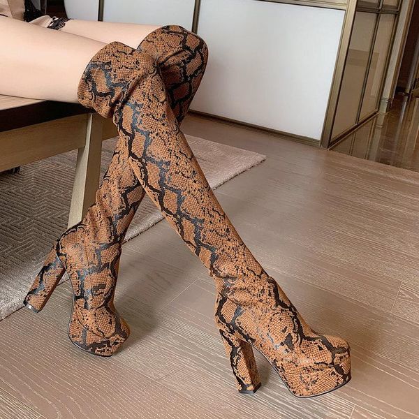 boots lady stretch fiber fashion comfort thick heel over the knee round snake print slip on platform women shoes, Black
boots lady stretch fiber fashion comfort thick heel over the knee round snake print slip on platform women shoes, Black