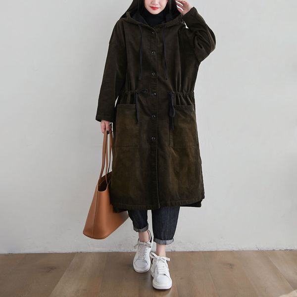 johnature women corduroy hooded parkas button vintage warm coats winter pockets solid color thick long coats parkas 210521, Black
johnature women corduroy hooded parkas button vintage warm coats winter pockets solid color thick long coats parkas 210521, Black
