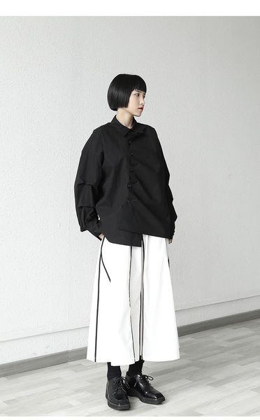 women's blouses & shirts spring 2021 yamamoto yaosi irregular loose long sleeve black shirt top, White
women's blouses & shirts spring 2021 yamamoto yaosi irregular loose long sleeve black shirt top, White
