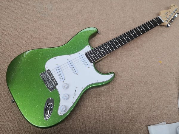 custom classic sta electric guitar, green silver body, rose wood fingerboard, fixed bridge
custom classic sta electric guitar, green silver body, rose wood fingerboard, fixed bridge